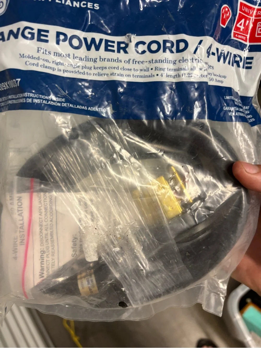 GE Range Power Cord 4-Wire 4 ft Black 125/250V Electric Oven/Stove WX09X10037